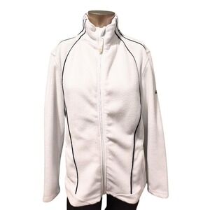 Snozu Womens White Fleece Jacket Zip Up Mock Neck Embroidered Logo Size S